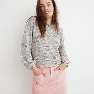 madewell texture & thread black white bubble sleeve top size l large